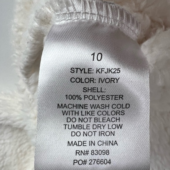 Ci Sono Kids Ivory Sherpa Jacket Size 10 - Cozy Button-Up Fleece Coat - Picture 6 of 8
